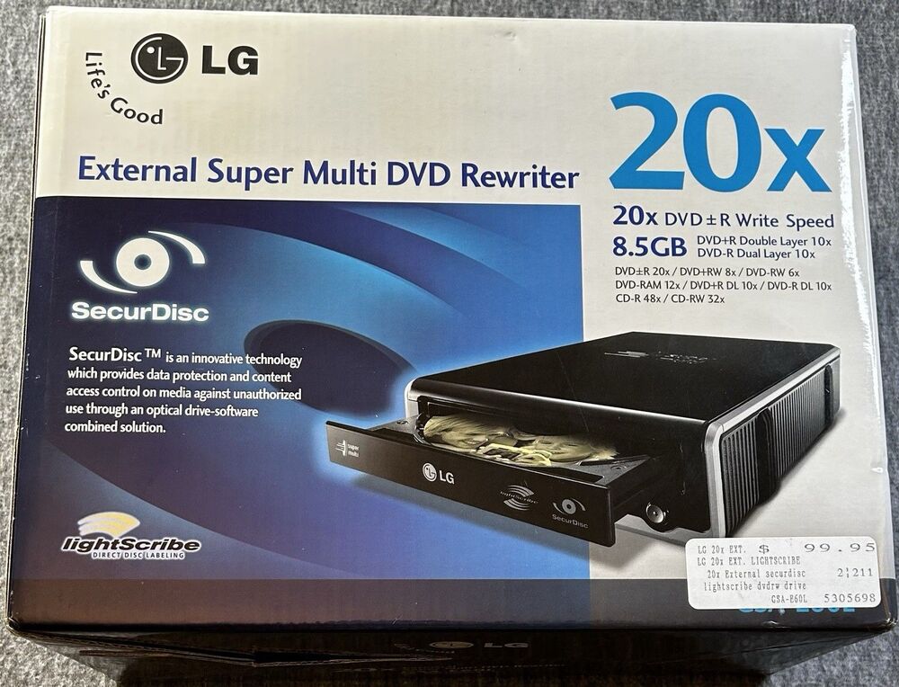LG GSA-E60L External Super Multi DVD +/- Rewriter 20x Speed 8.5 GB LightScribe